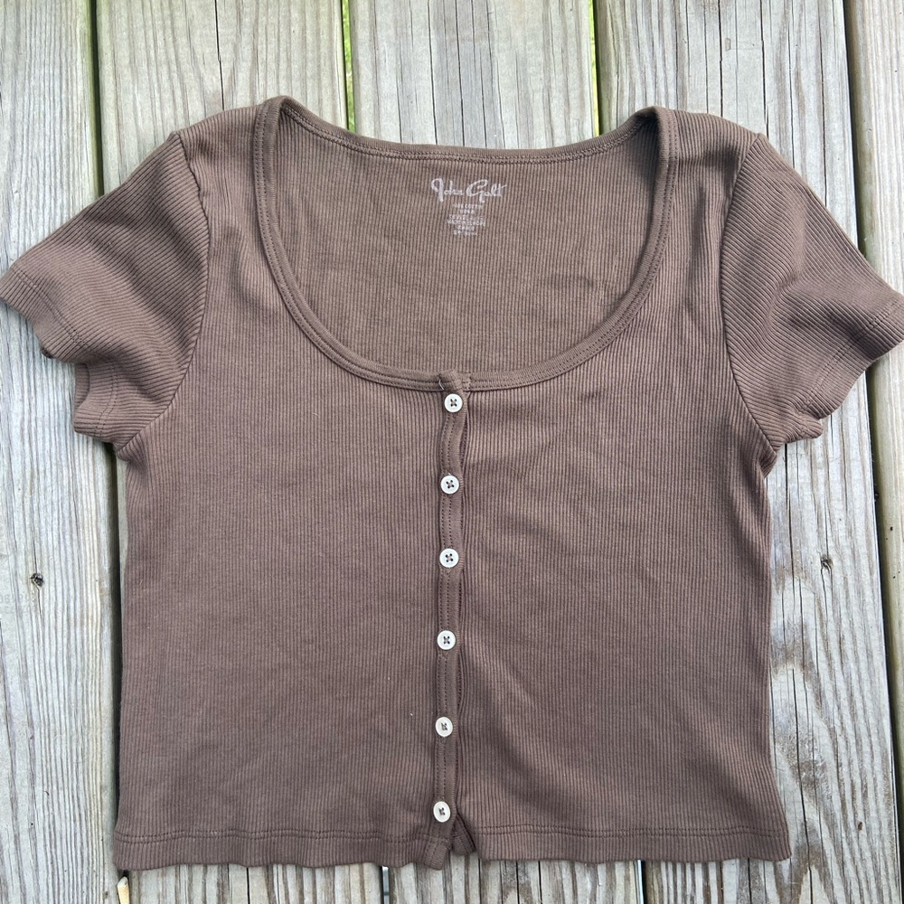John Galt Brown Button Up Tee